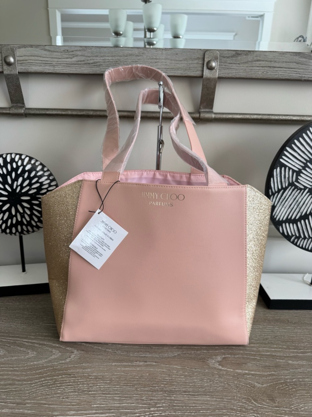 Jimmy Choo  Pink Tote with Gold on the side